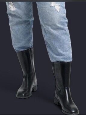 INC International Concepts Black Mid-Calf Block Heel Zip Boots